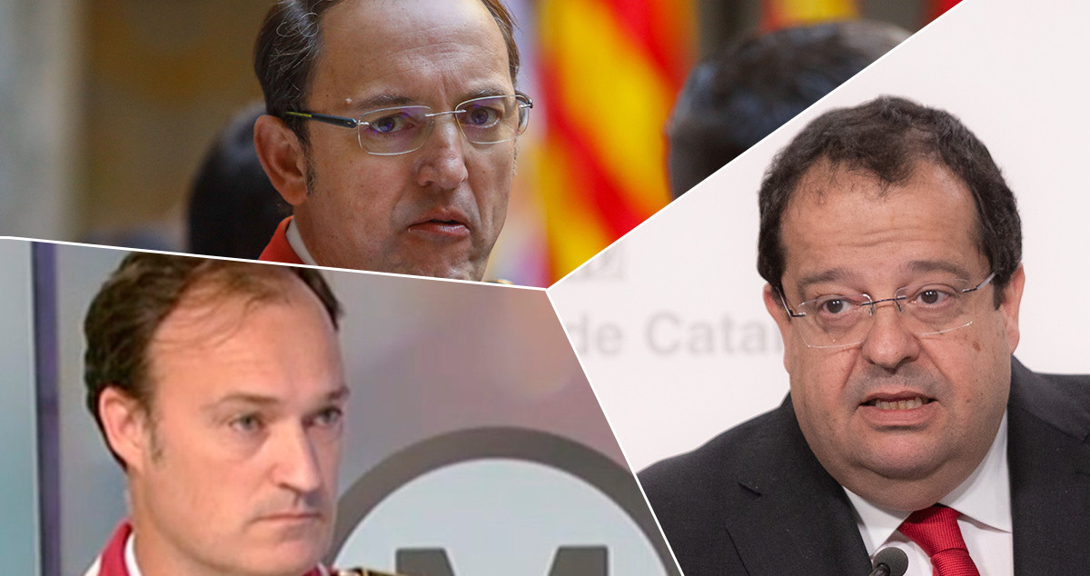 El excomisario jefe de los Mossos, Josep Maria Estela (arriba); su ahora sucesor, Eduard Sallent (abajo), y el consejero de Interior, Joan Ignasi Elena / FOTOMONTAJE DE CG