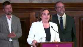 La alcaldesa de Barcelona, Ada Colau, en la comparecencia en la que ha celebrado el archivo de la causa por las subvenciones a entidades afines / CG