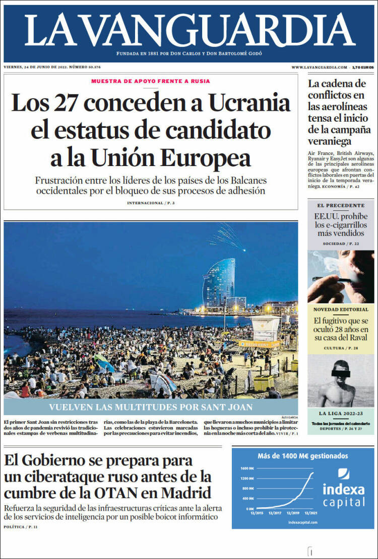 Portada de 'La Vanguardia' 24 de junio de 2022 / KIOSKO.NET