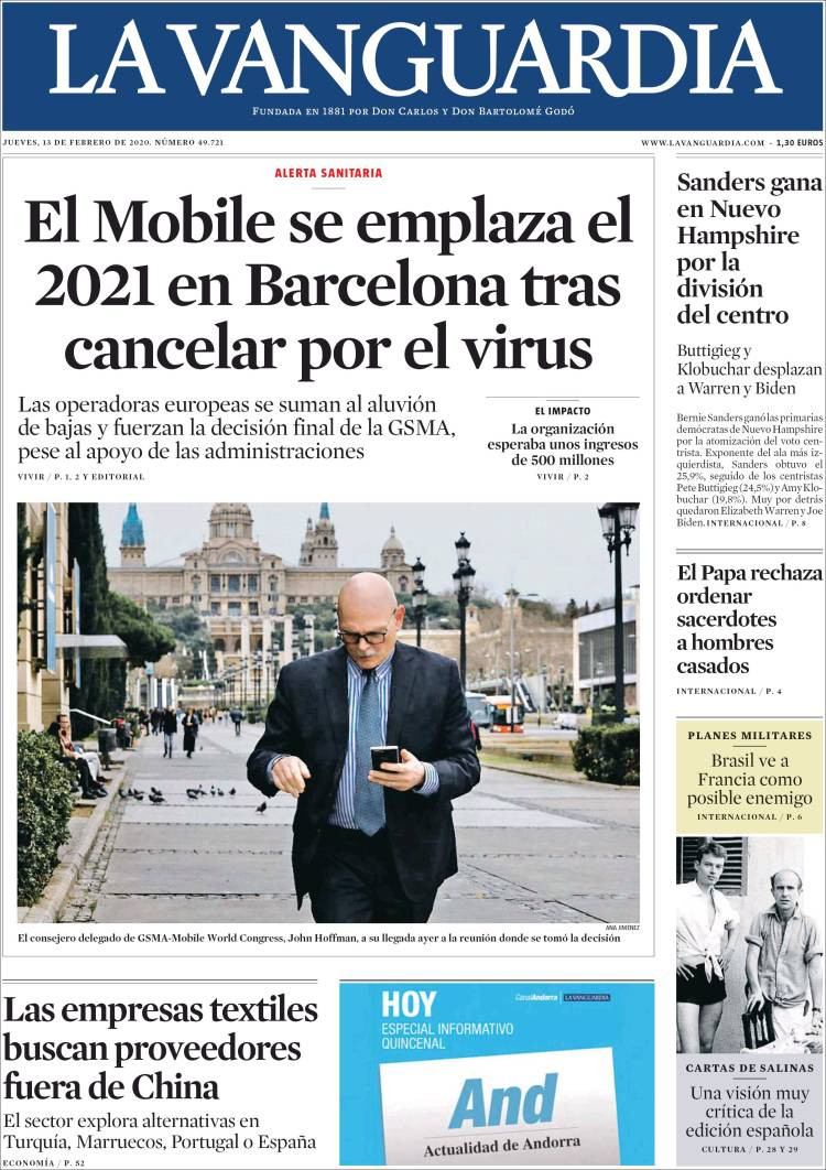 Portada de 'La Vanguardia' con información sobre el Mobile / KIOSKO