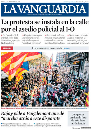 Portada de 'La Vanguardia' del 21 de septiembre de 2017 / CG
