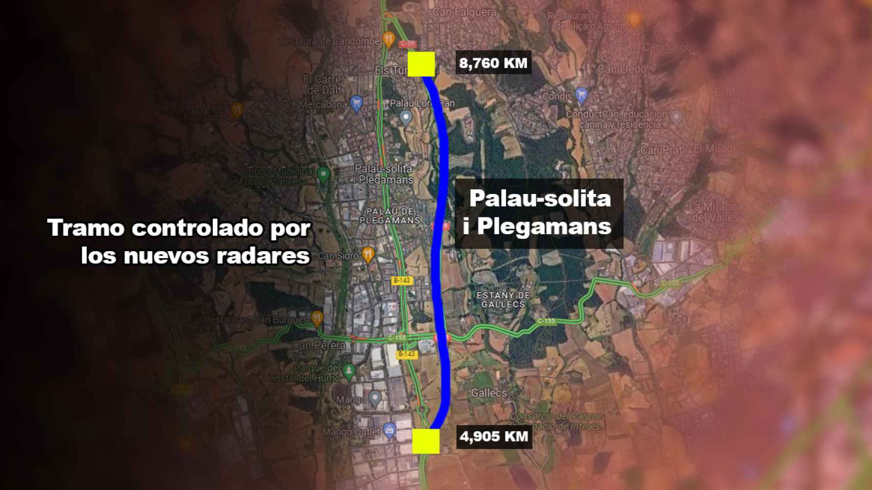 Tramo controlado por los nuevos radares en Palau-solità i Plegamans / CG