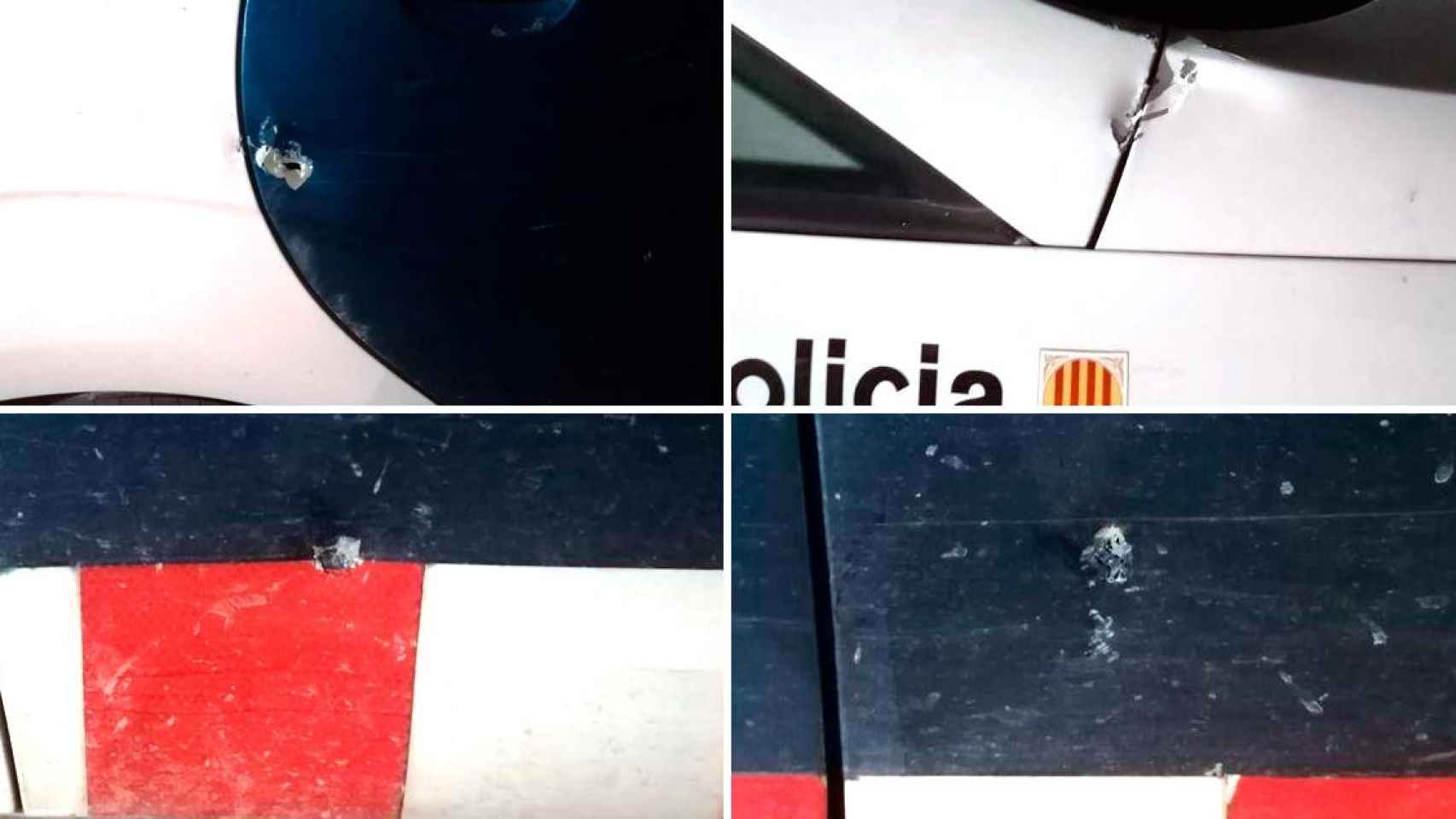 Impactos de proyectil en un coche de los Mossos d'Esquadra en Figueres / CG