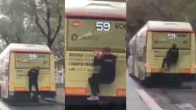 Se 'engancha' a la parte trasera de un bus en marcha en Barcelona / BCNLEGENDS