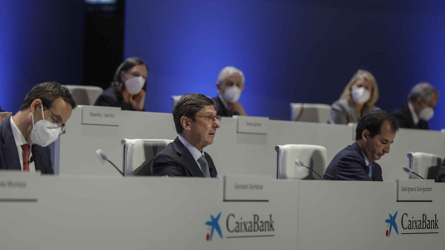 El presidente de Caixabank, José Ignacio Goirigolzarri, durante la última junta de accionistas del banco / EP