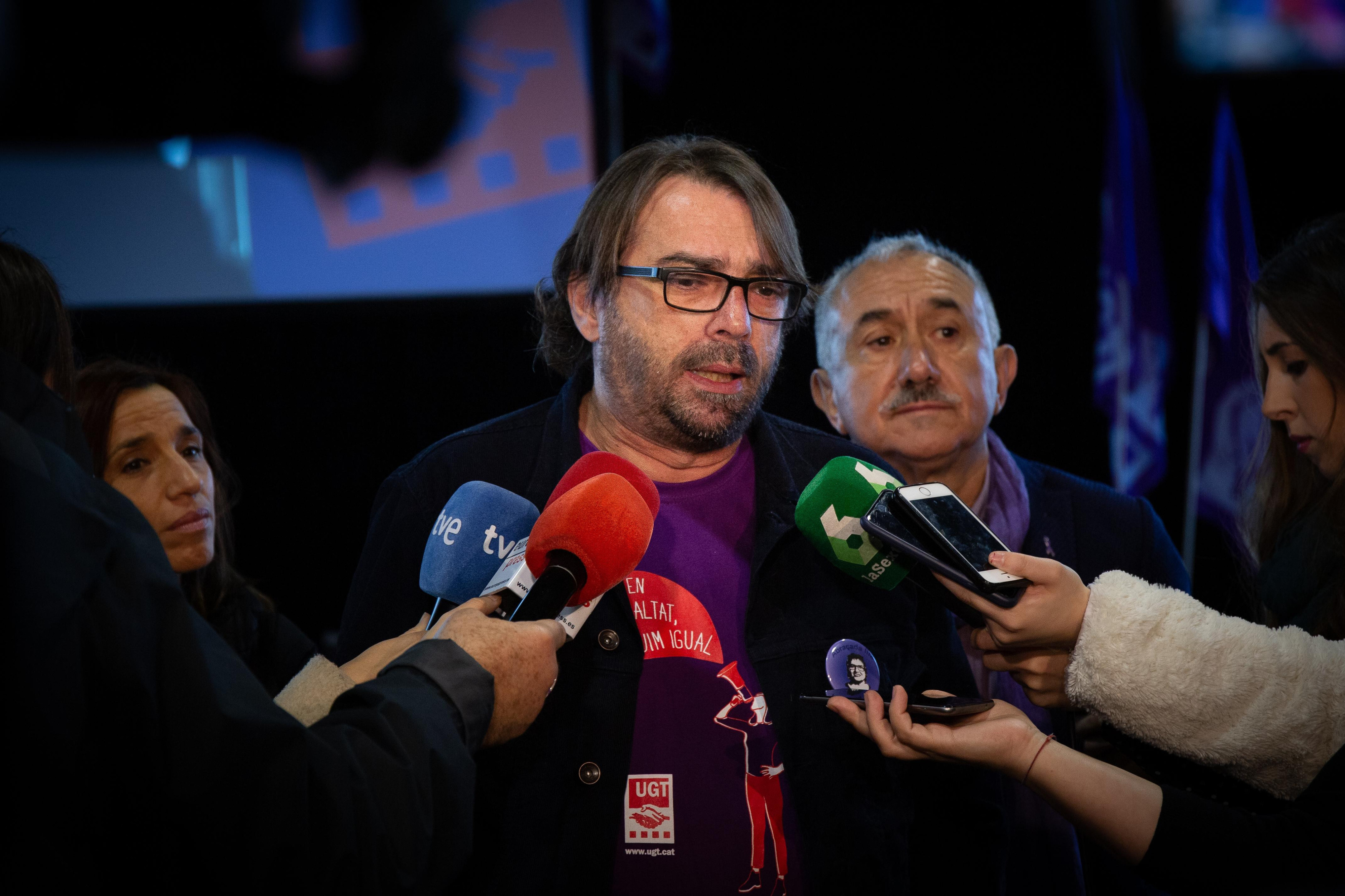 El secretario general de UGT en Cataluña, Camil Ros, junto al líder confederal del sindicato, José María Álvarez / EUROPA PRESS