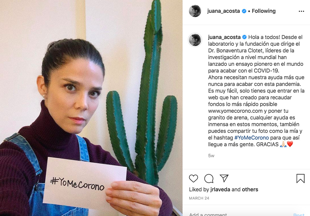 Juana Acosta se une a la iniciativa 'Yo Me Corono' contra el coronavirus / INSTAGRAM