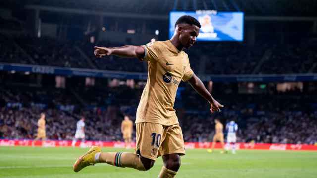 Ansu Fati celebra un gol anotado en la victoria del Barça contra la Real Sociedad / FCB