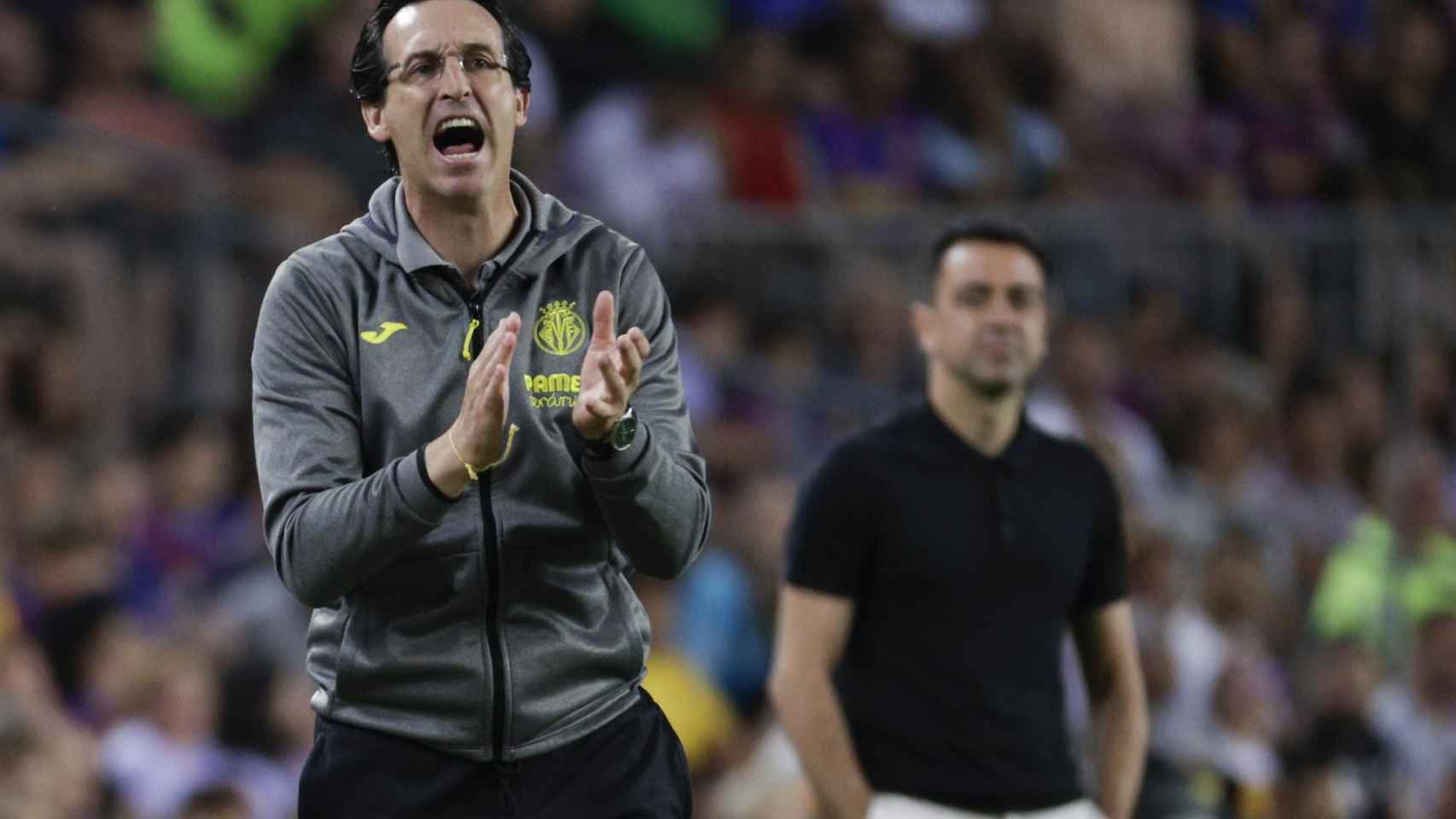 El entrenador del Villarreal CF, Unai Emery, durante un partido contra el Barça
