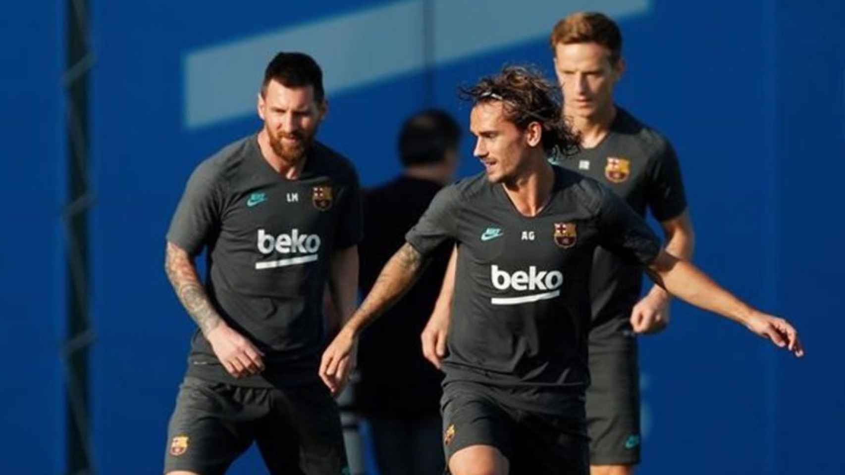 Messi, Griezmann y Rakitic en un entrenamiento / FC Barcelona
