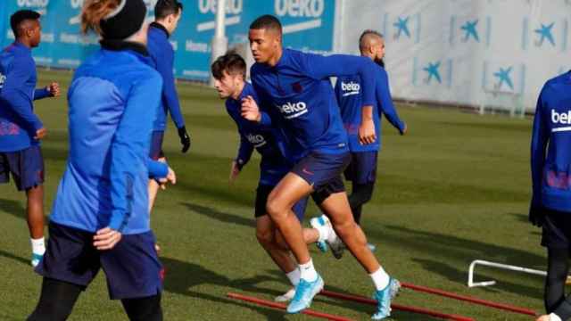 Xavier Mbuyamba durante un entrenamiento con el Barça /REDES