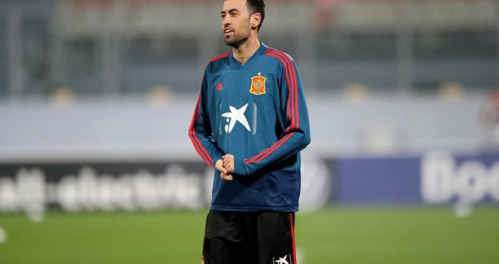 Sergio Busquets en un entrenamiento con la selección española / EFE