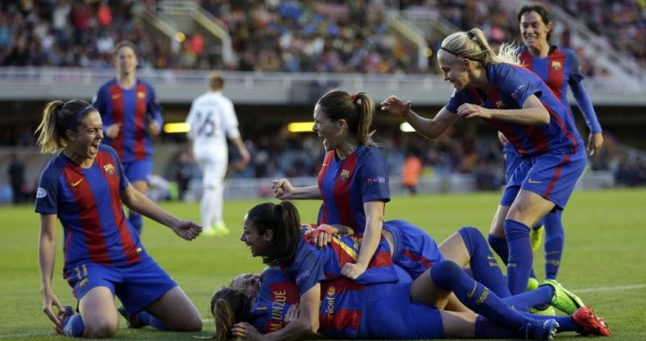 El Barça femenino celebrando un gol en cuartos de final en el Miniestadi / FC Barcelona