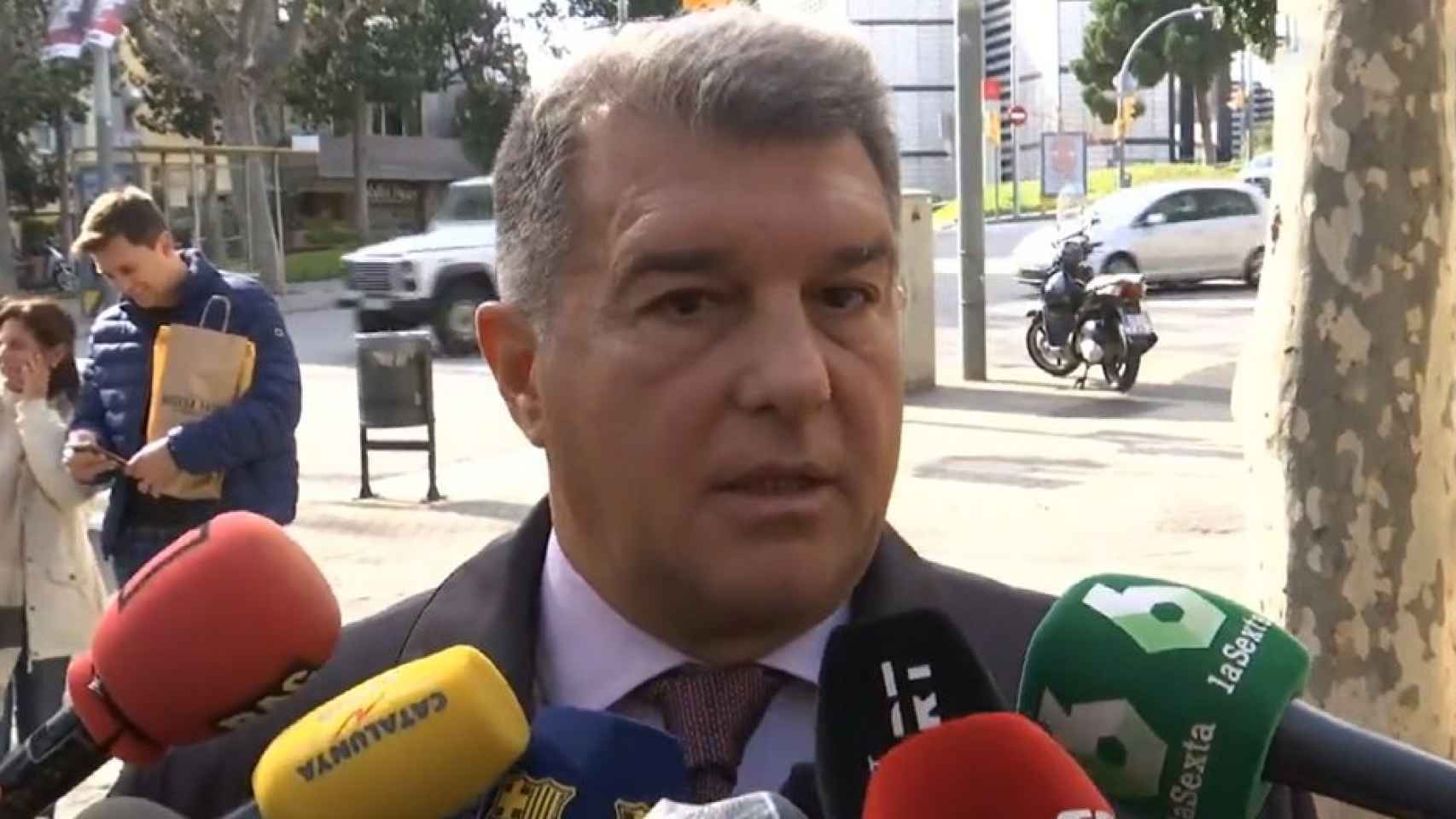 Joan Laporta, presidente del Barça, en la previa del derbi catalán / Redes