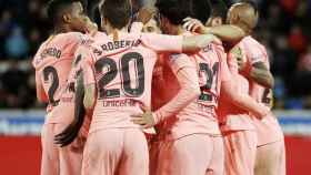 Una foto de los jugadores del Barça celebrando un gol / FCB