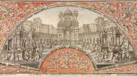 País de abanico con la arquitectura efímera para las fiestas que celebraron la entrada en Nápoles del rey Carlos de Borbón (entre 1734 y 1759) / BNE