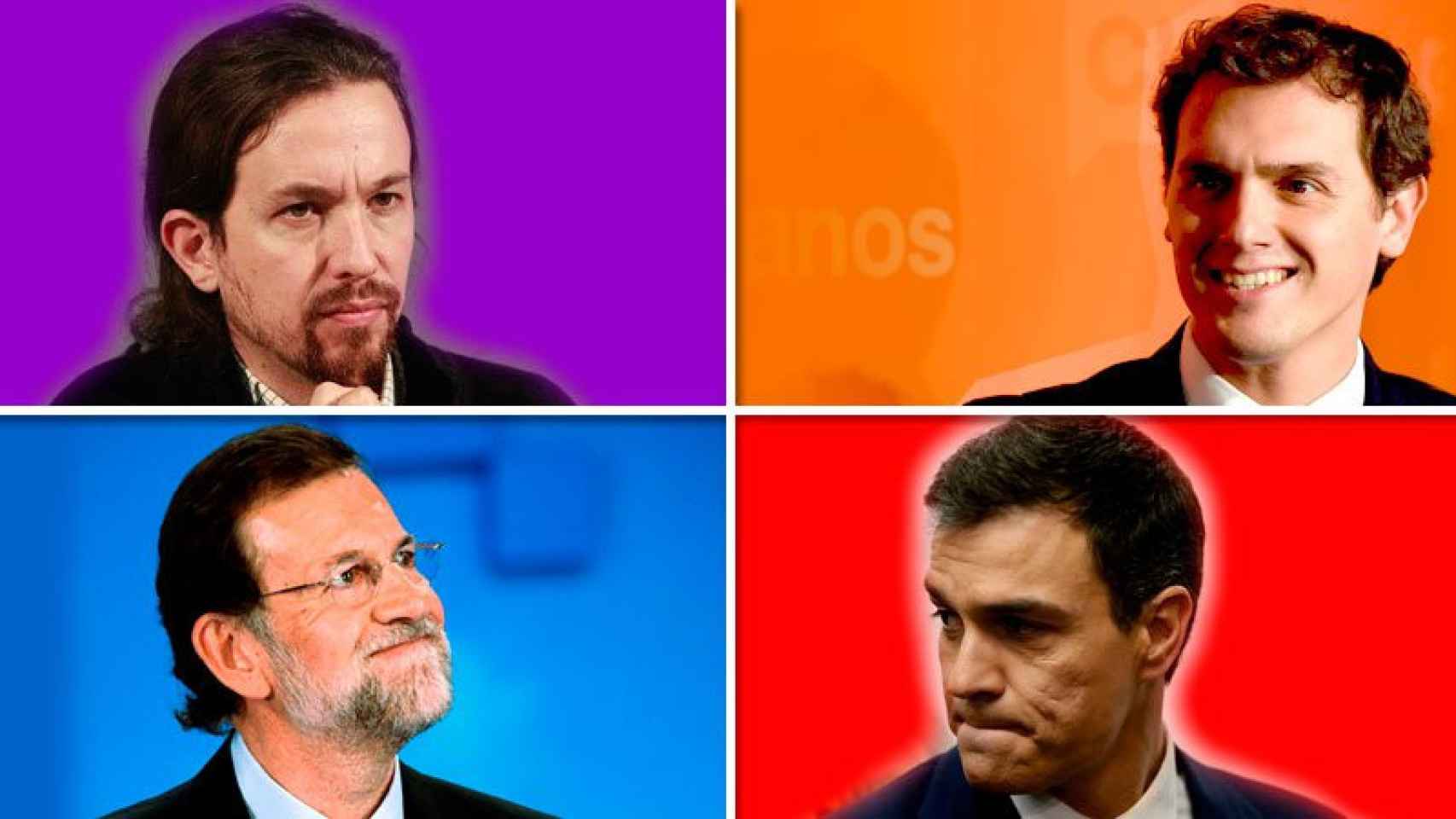 Pablo Iglesias, Albert Rivera, Mariano Rajoy y Pablo Iglesias, candidatos de los principales partidos para las elecciones del 26J.