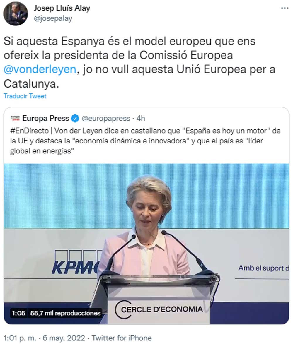 Josep Lluís Alay, jefe de la oficina de Puigdemont, criticando a Von der Leyen y a la UE / @josepalay (TWITTER)
