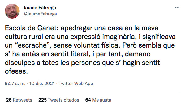 El mensaje de Jaume Fàbrega en Twitter