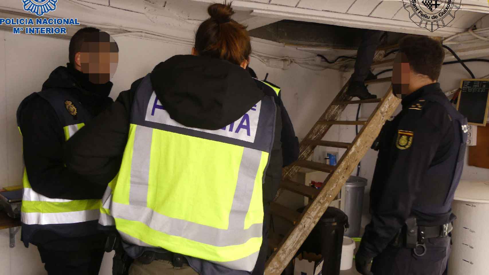 Agentes de la Policía Nacional acceden al laboratorio de marihuana oculto en el sótano de una masía de Girona / CNP