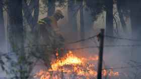 Un bombero trabaja para extinguir el incendio del municipio abulense de Navarredonda de Gredos / EFE