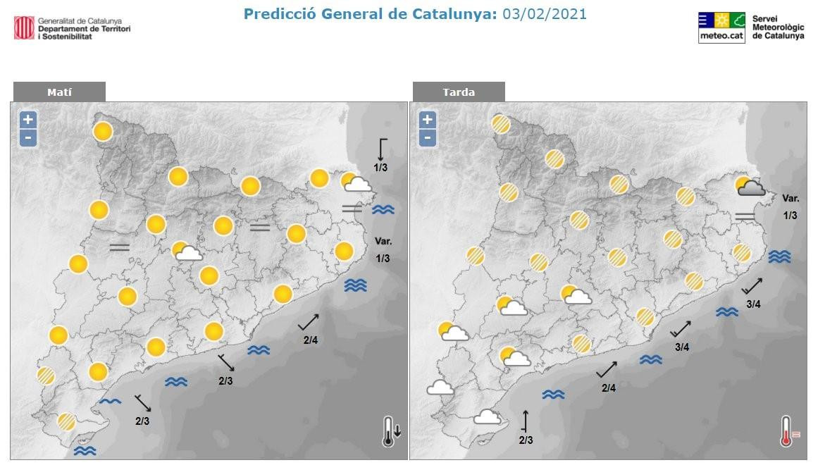 Predicción general para este 3 de febrero en Cataluña / METEOCAT