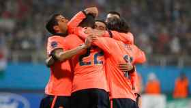 Los jugadores del Barça celebran la última victoria contra el Dínamo / FCB