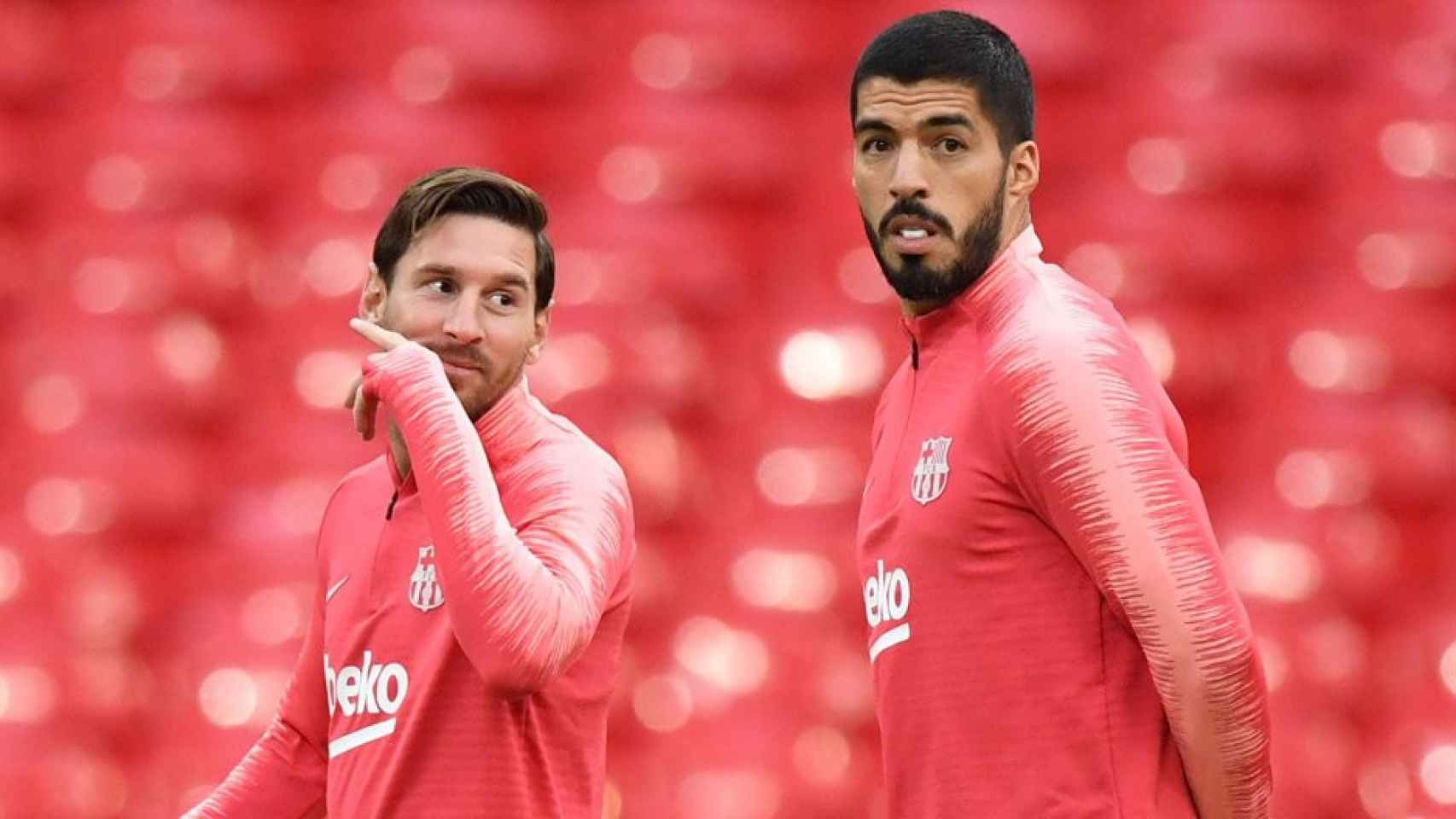 Leo Messi y Luis Suárez en un entrenamiento del Barça / EFE