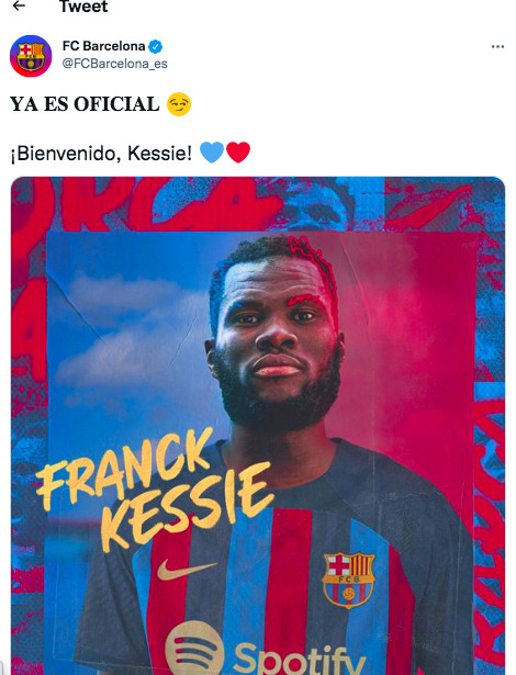 El Barça da la bienvenida a Kessié / TWITTER