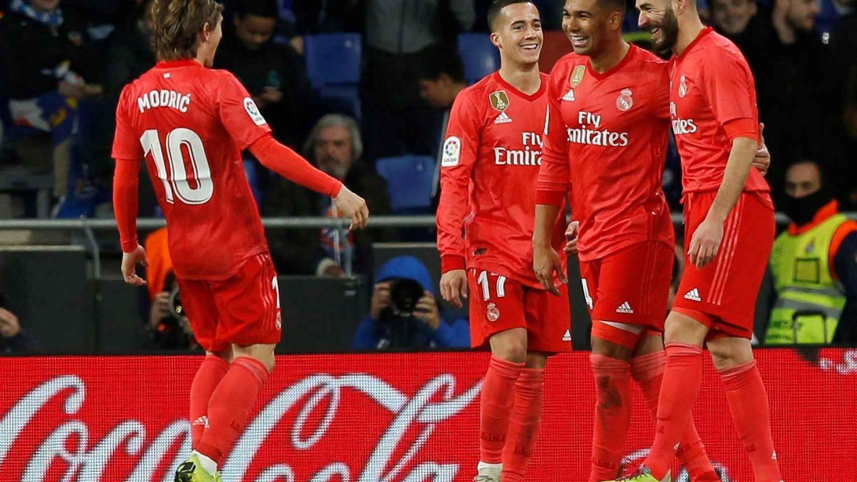 Los jugadores del Real Madrid celebran un gol ante el Espanyol / EFE