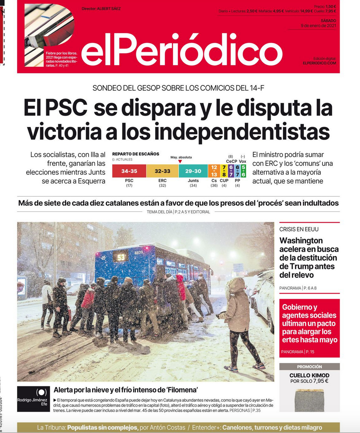 Portada de 'El Periódico' del 9 de enero de 2021 / EL PERIÓDICO