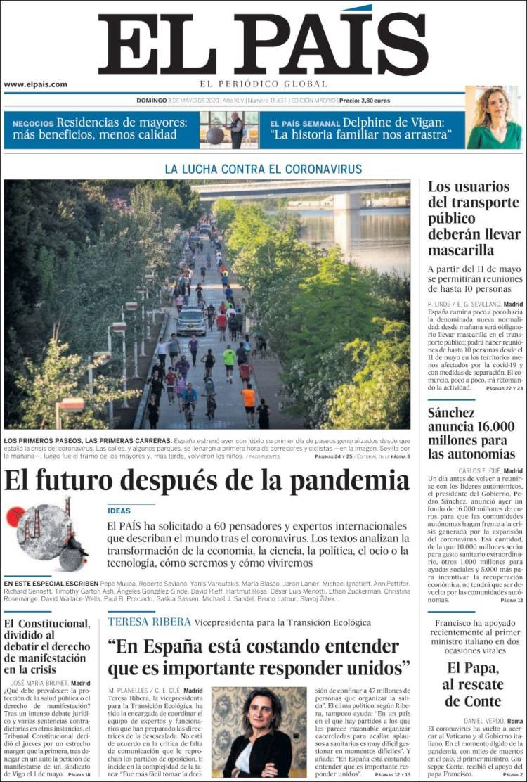 Portada de 'El País' del domingo 3 de mayo