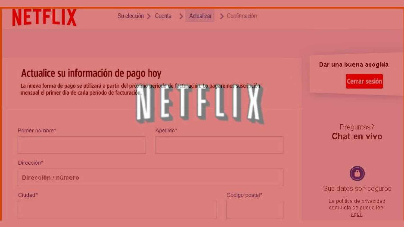 Captura de la web fraudulenta que suplanta la identidad de Netflix / INCIBE