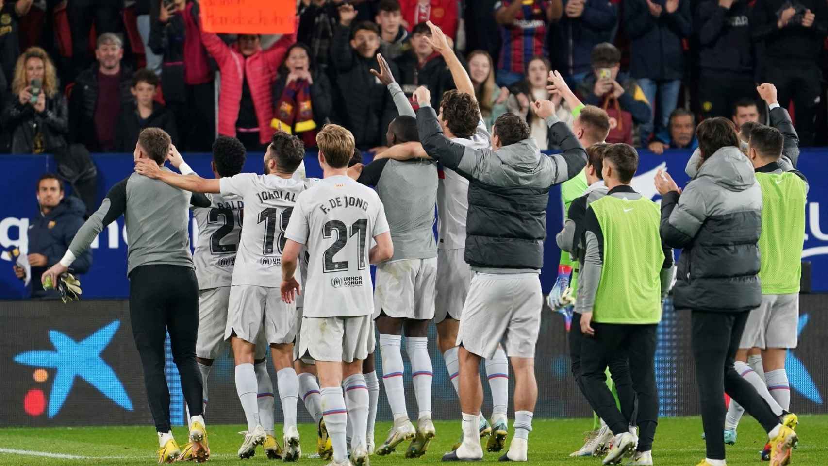 Los jugadores del Barça celebran el triunfo contra Osasuna el año pasado