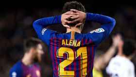 Carles Aleñá lamentando una ocasión en el Barça-Valencia de la temporada 2018-19 / EFE