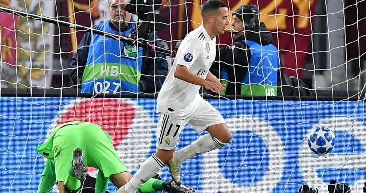 Lucas Vázquez celebra su gol frente a la Roma / EFE
