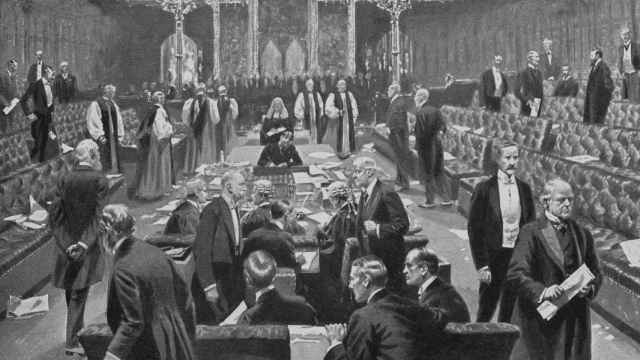 La Cámara de los Lores del Parlamento británico. Una ilustración publicada en 1911 en el 'Illustrated London News' /  S. BEGG