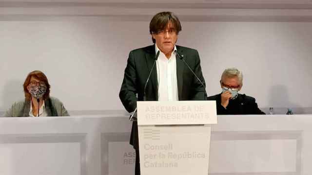 Carles Puigdemont, en Bruselas, durante la reunión de la Assemblea Fundacional de Representants del Consell per la República