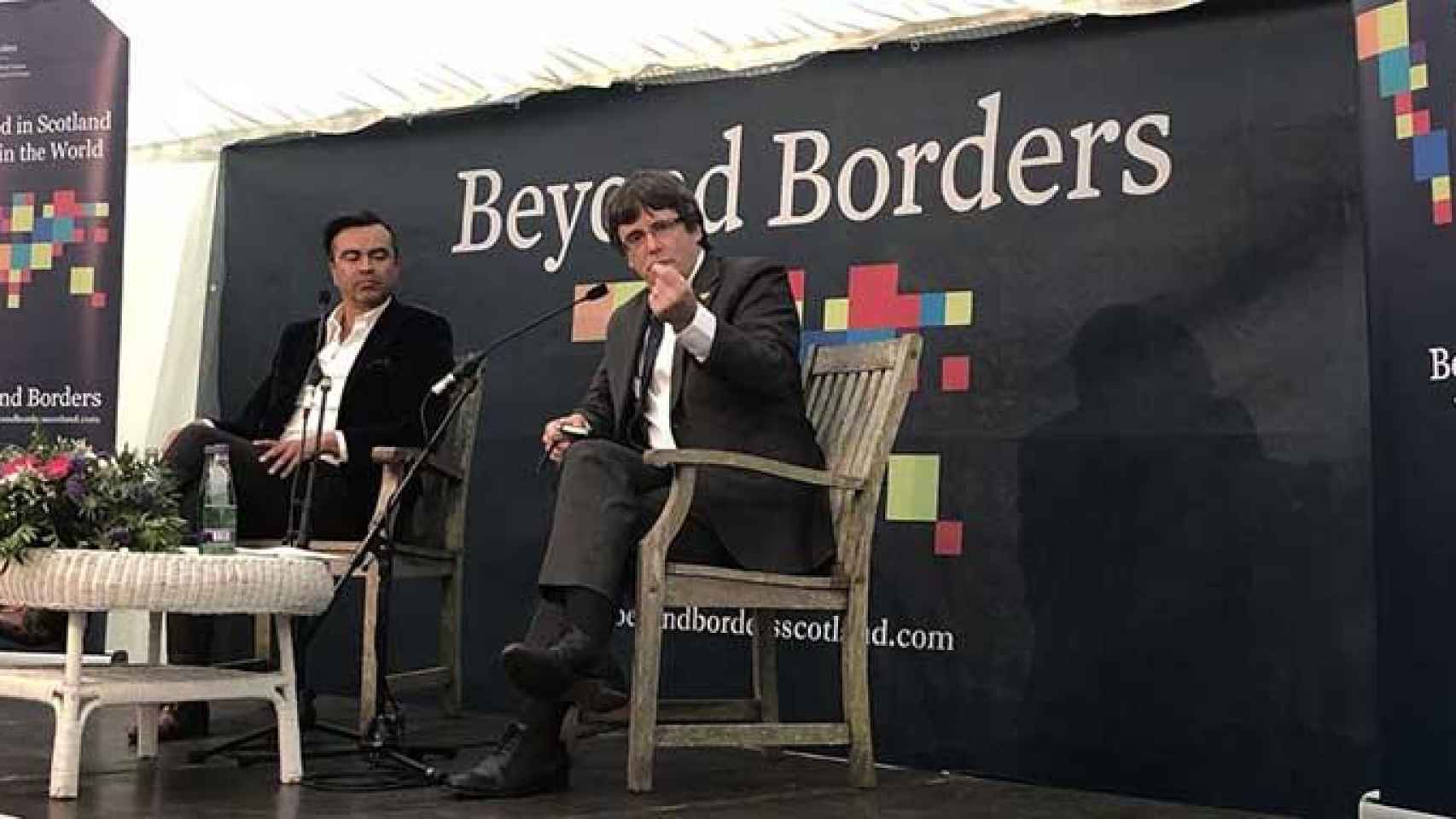El expresidente Carles Puigdemont durante su intervención en un debate en Escocia, donde ha hablado de Franco y del referéndum de autodeterminación / TWITTER