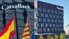 Los edificios de Caixabank y del Banco Sabadell en Barcelona / FOTOMONTAJE DE CG