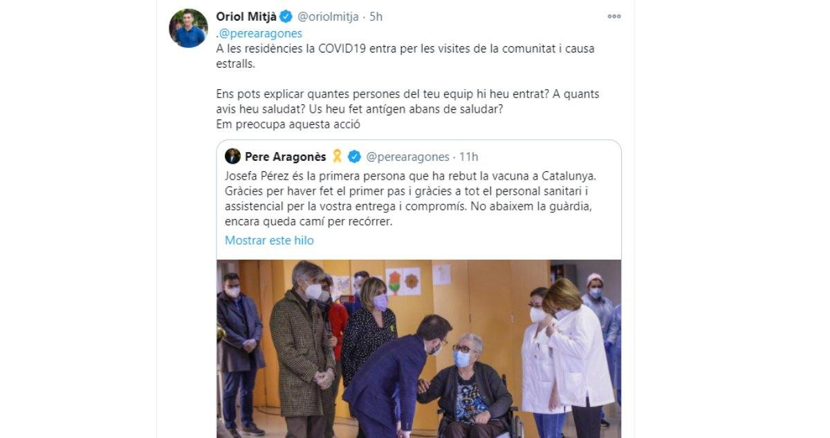 Oriol Mitjà arremete contra Pere Aragonès / TWITTER