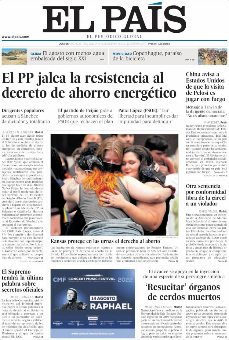 Portada de 'El País' de 4 de agosto de 2022 / KIOSKO.NET