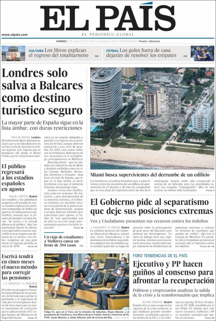 Portada El País, 25 de junio de 2021