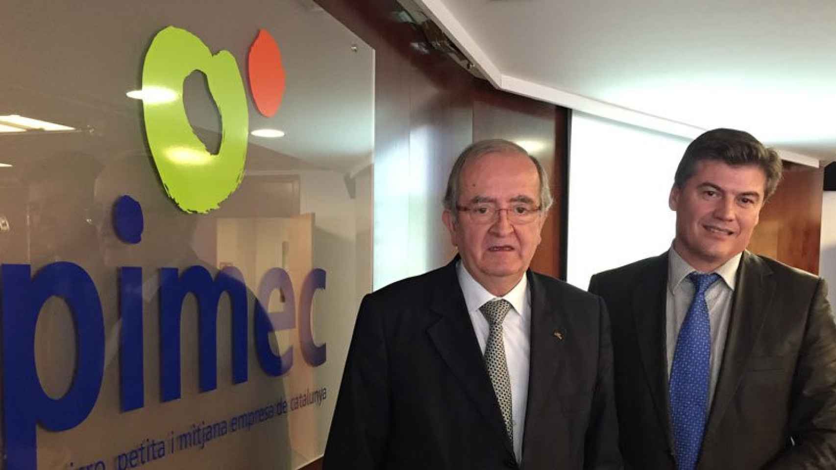 El presidente de Pimec, Josep González (izquierda), y el secretario general de la patronal, Antoni Cañete (derecha)
