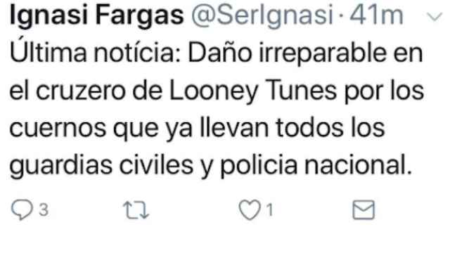 El tuit del usuario sobre los cuernos a los agentes de la Guardia Civil / Twitter