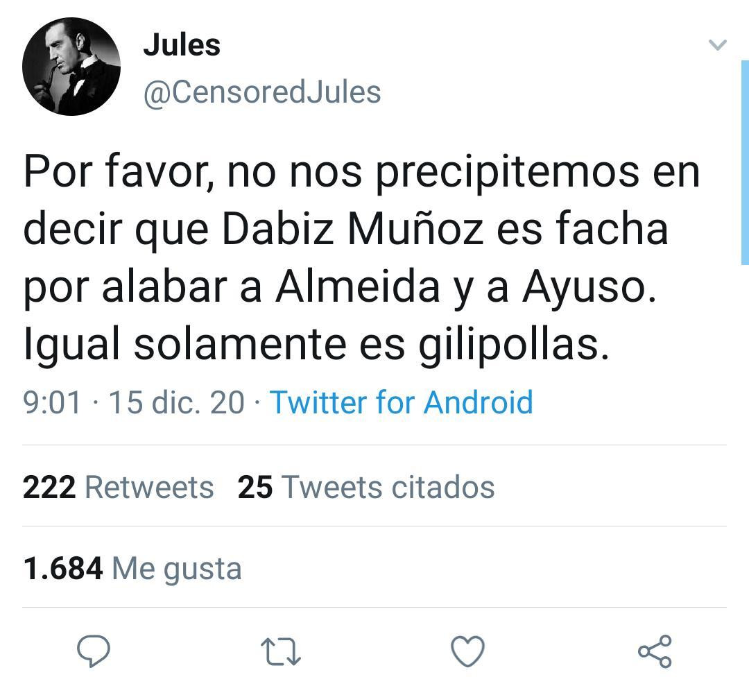 Tweet sobre el discurso de Dabiz Muñoz