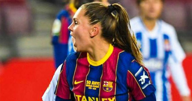 Martens celebrando su gol en el Camp Nou / FC BARCELONA