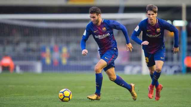 Una foto de Abel Ruiz y Juan Miranda durante un partido del Barça B/ FCB