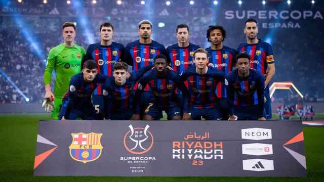 El once del Barça, con los cuatro centrocampistas, en la final de la Supercopa de España / FCB