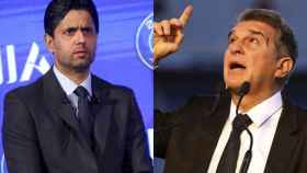 Al-Khelaifi, presidente del PSG; y Joan Laporta, del Barça, mantienen la guerra / REDES